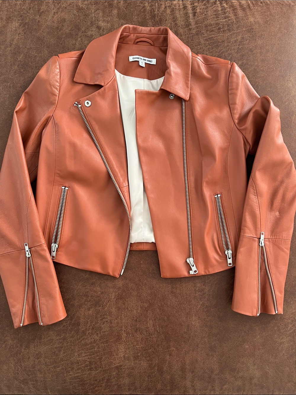 Elizabeth and James Burnt Orange Leather Moto Jacket